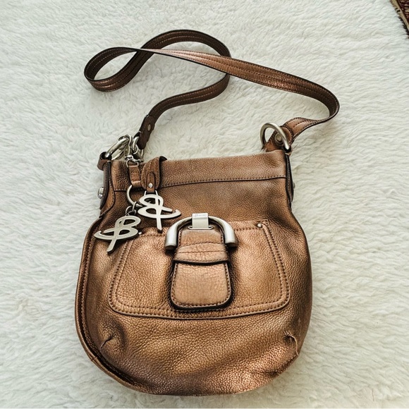 B. Makowsky Metallic Brown Genuine Leather Small Shoulder/Crossbody Bag 10”x9” - Picture 3 of 16